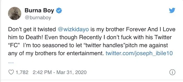 I Love Wizkid, But I Hate His FC – Burna Boy